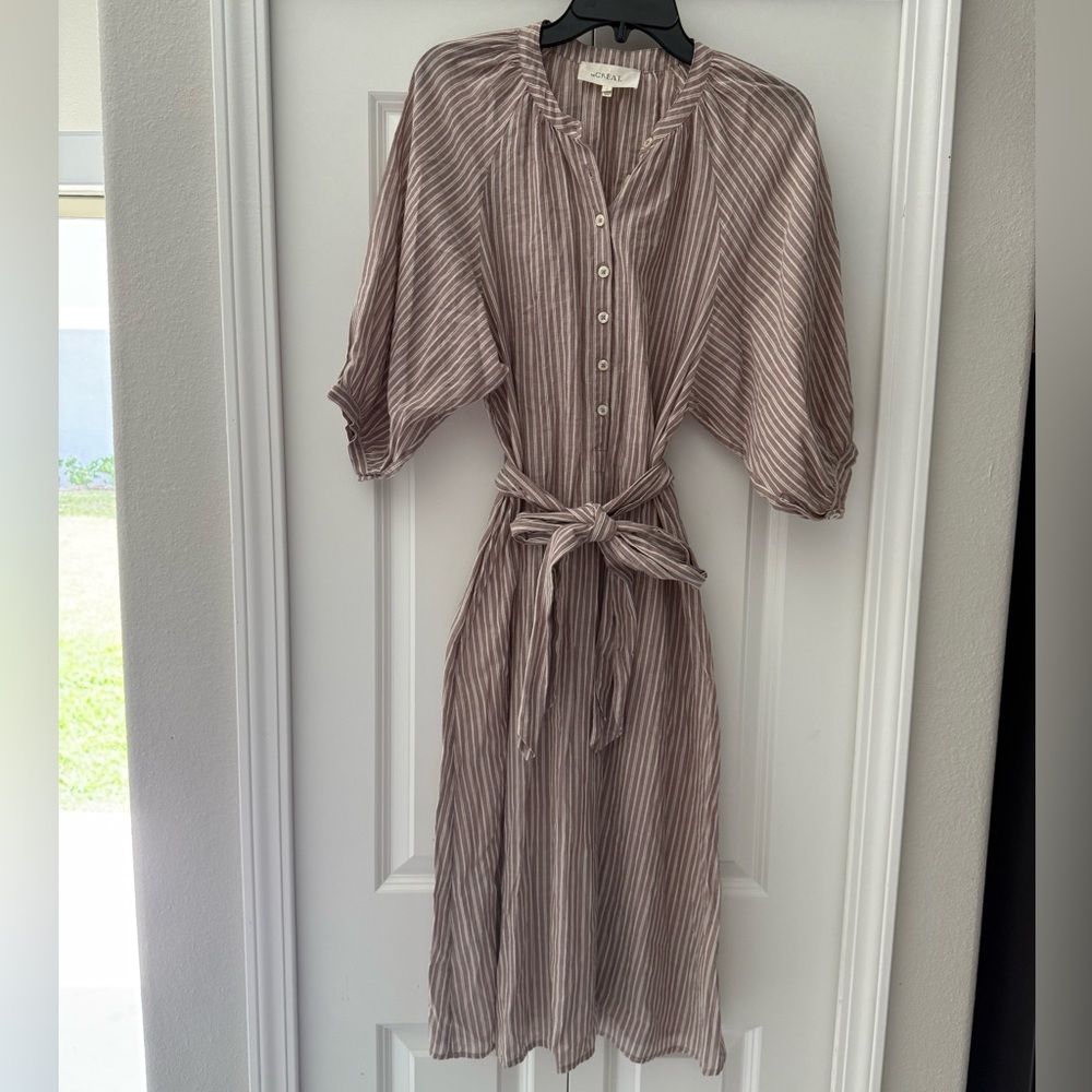 THE GREAT. light cotton full length Striped Brown Maxi Dress